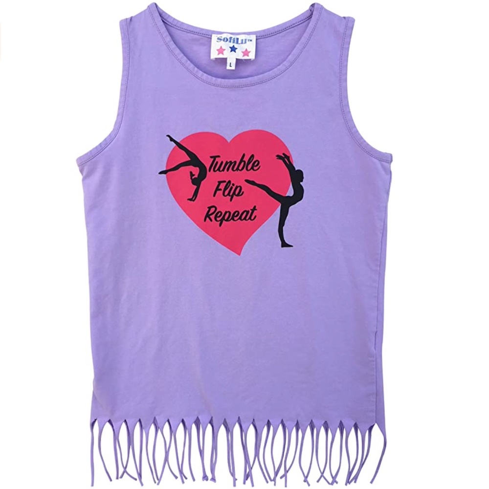 Tumble Flip Repeat Fringe Gymnastics Tank Girls